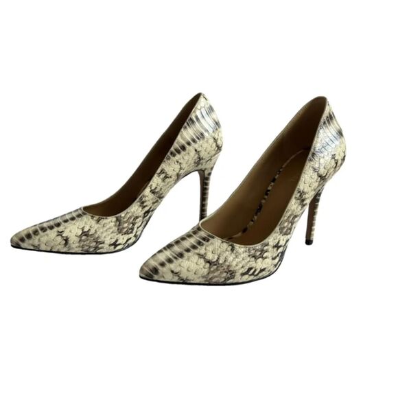 Michael Kors "Dorothy" Snake Embossed Goat Leather Pointed Toe Pumps 3" Heel - Picture 1 of 9